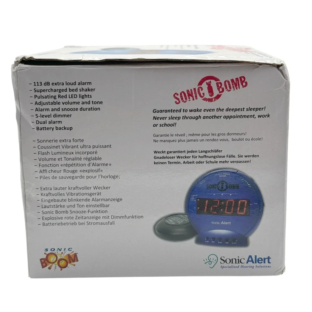Sonic Bomb SBB500SST Turquoise Dual Alarm Clock Bed Shaker New Open Box